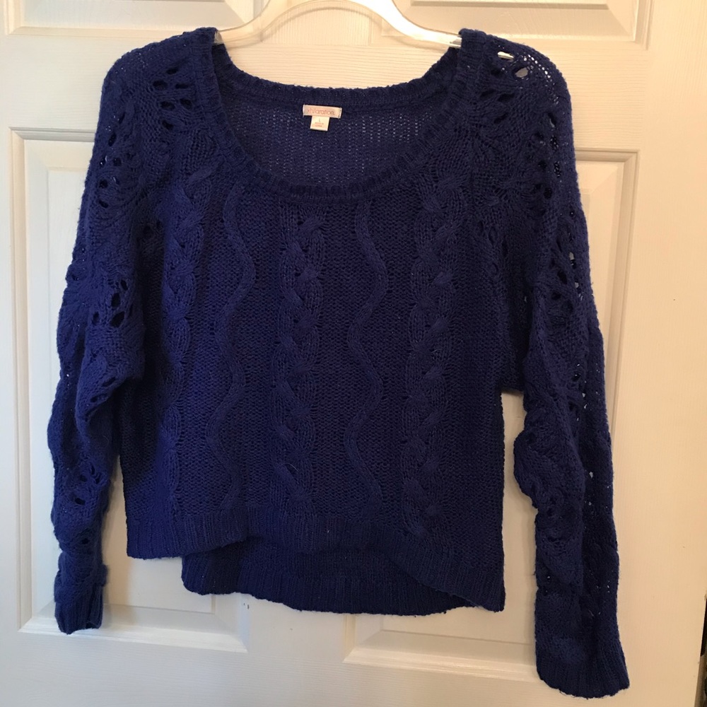 Xhilaration Blue Knit/ Crocheted Sweater Sz L 🧶